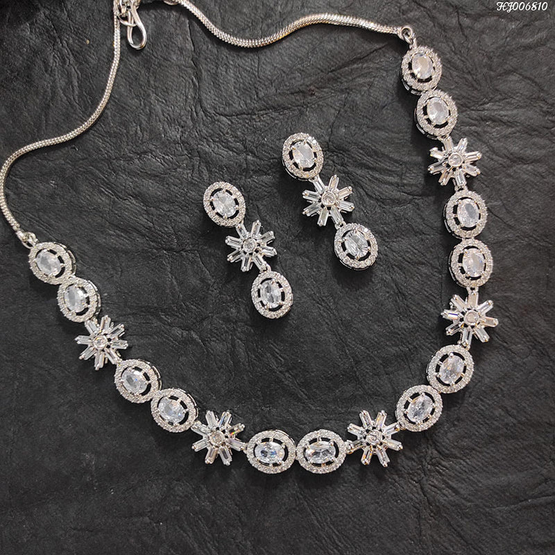 Heera Jewellers AD Stone Silver Plated Necklace Set