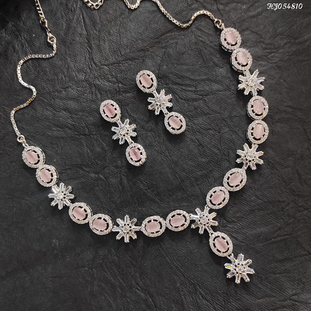 Heera Jewellers AD Stone Silver Plated Necklace Set