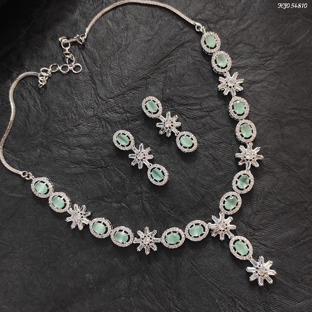 Heera Jewellers AD Stone Silver Plated Necklace Set