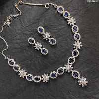 Heera Jewellers AD Stone Silver Plated Necklace Set