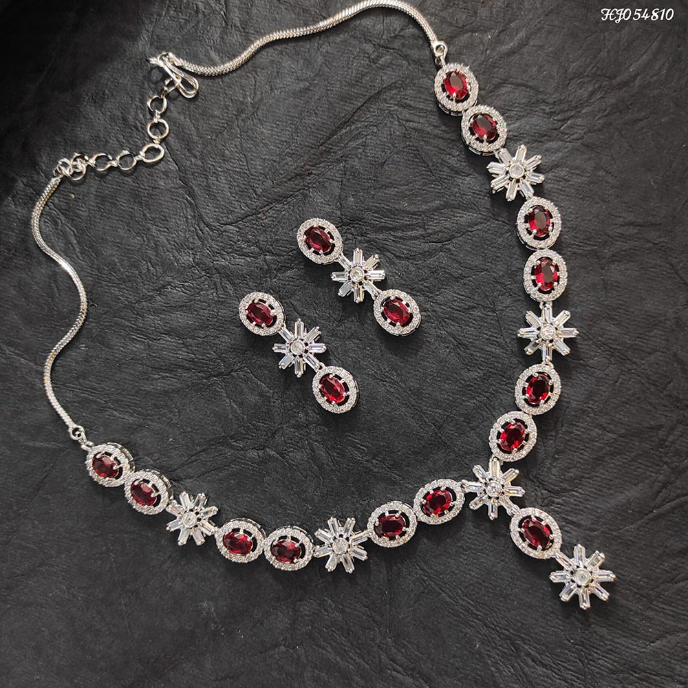 Heera Jewellers AD Stone Silver Plated Necklace Set