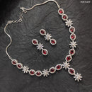 Heera Jewellers AD Stone Silver Plated Necklace Set