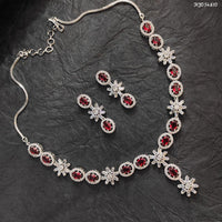Heera Jewellers AD Stone Silver Plated Necklace Set