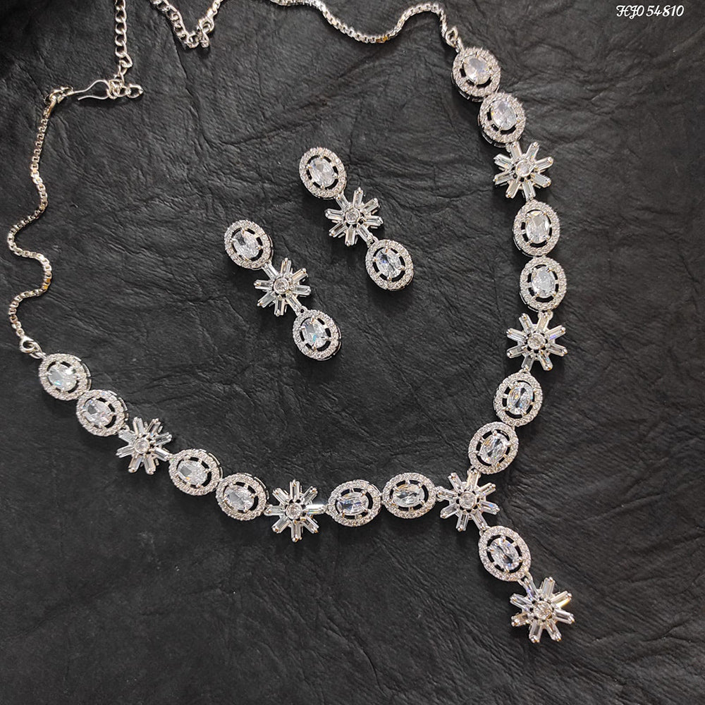 Heera Jewellers AD Stone Silver Plated Necklace Set