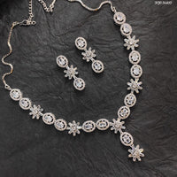 Heera Jewellers AD Stone Silver Plated Necklace Set