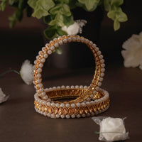 SOB Set of two Moti Bangles with Studded Kundan & Handcrafted Bangles