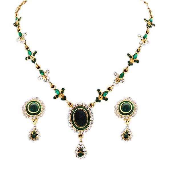 Kriaa Green Kundan Austrian Stone Meenakari Necklace Set - 1100125