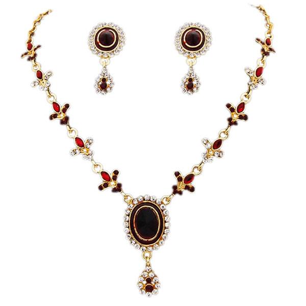 Kriaa Austrian Stone Meenakari Gold Plated Necklace Set - 1100201