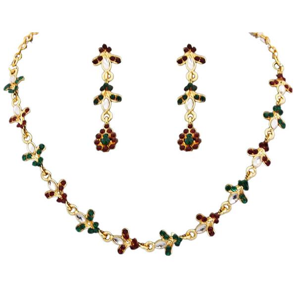 Kriaa Red Austrian Stone Gold Plated Necklace Set - 1100217