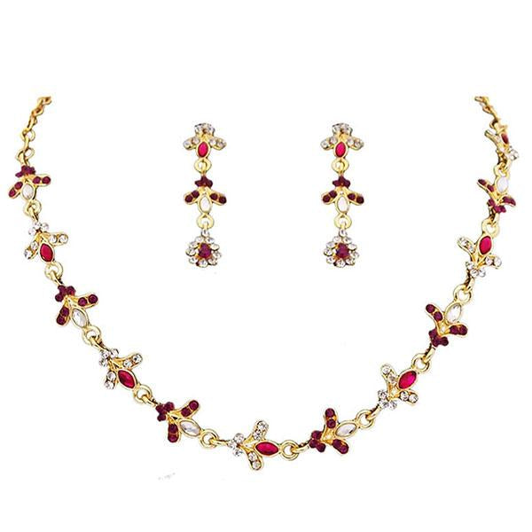 Kriaa Pink Kundan Gold Plated  Necklace Set - 1100218