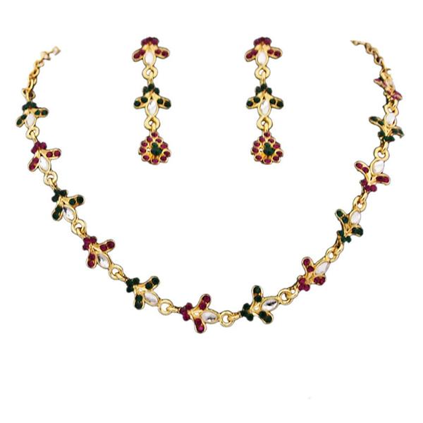 Kriaa  Maroon And Green Austrian Stone Necklace Set - 1100308
