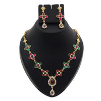 Kriaa Red  Austrian Stone Meenakari Necklace Set - 1100331