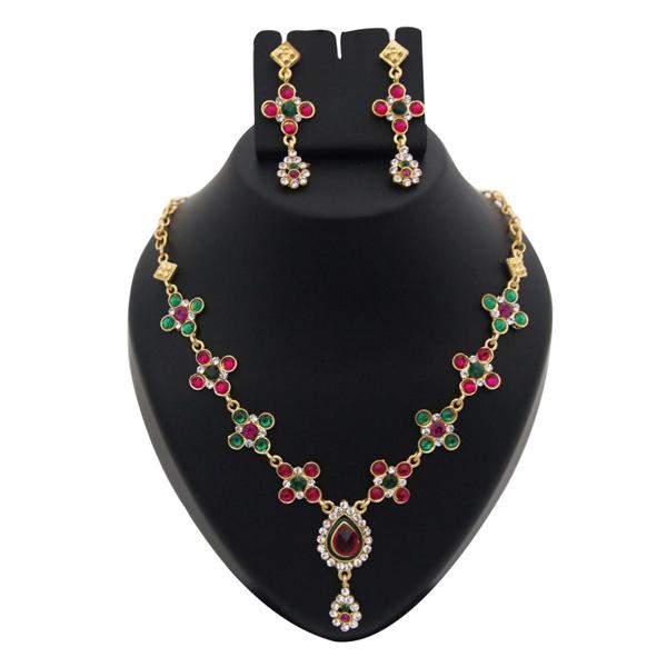 Kriaa Red  Austrian Stone Meenakari Necklace Set - 1100331