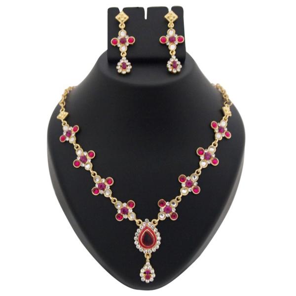 Kriaa Pink Kundan Austrian Stone Meenakari Necklace Set - 1100332