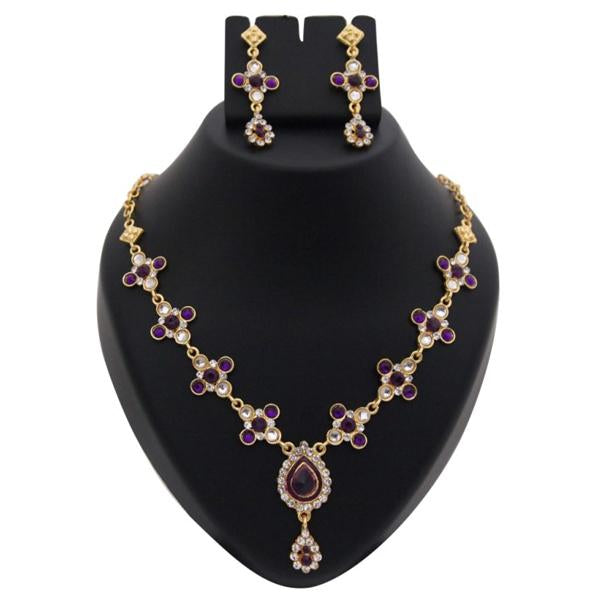 Kriaa Purple Kundan Austrian Stone  Necklace Set - 1100334