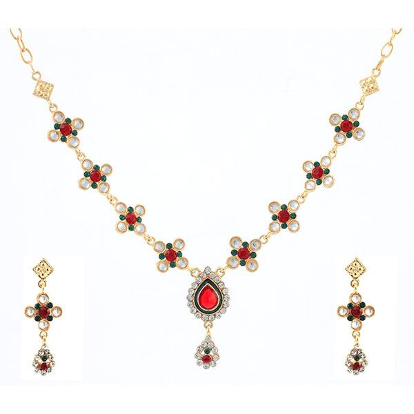 Kriaa Red Austrian Stone Meenakari Gold Plated  Necklace Set - 1100337