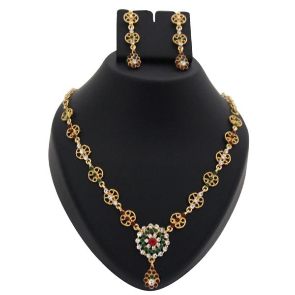 Kriaa Maroon Austrian Stone Gold Plated Necklace Set - 1100339