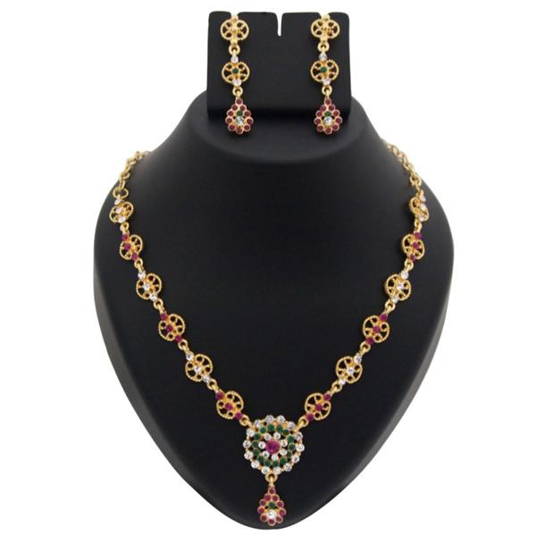 Kriaa Pink And Green Austrian Stone Necklace Set - 1100341
