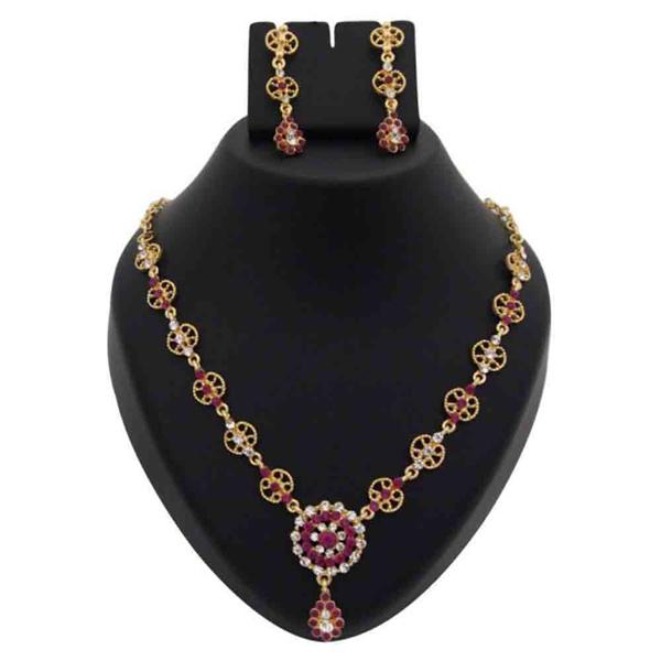 Kriaa Pink Austrian Stone Floral Design Necklace Set - 1100342
