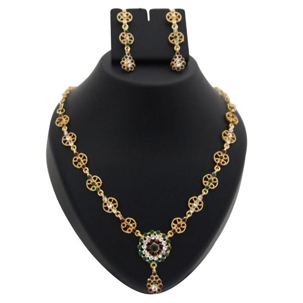 Kriaa Green Austrian Stone Gold Plated Necklace Set - 1100343