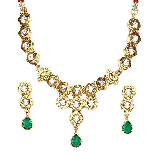 Kriaa Green Drop Austrian Stone Gold Plated Necklace Set - 1100402