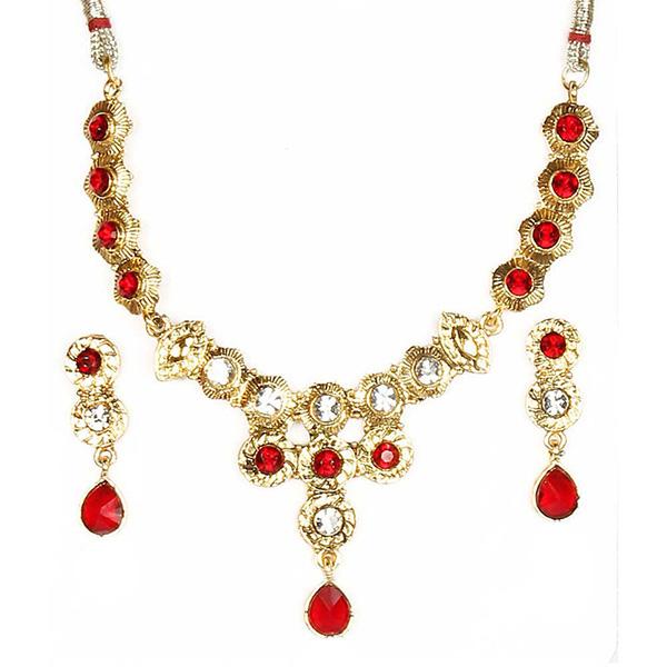 Kriaa Red Austrian Stone Gold Plated  Necklace Set - 1100403