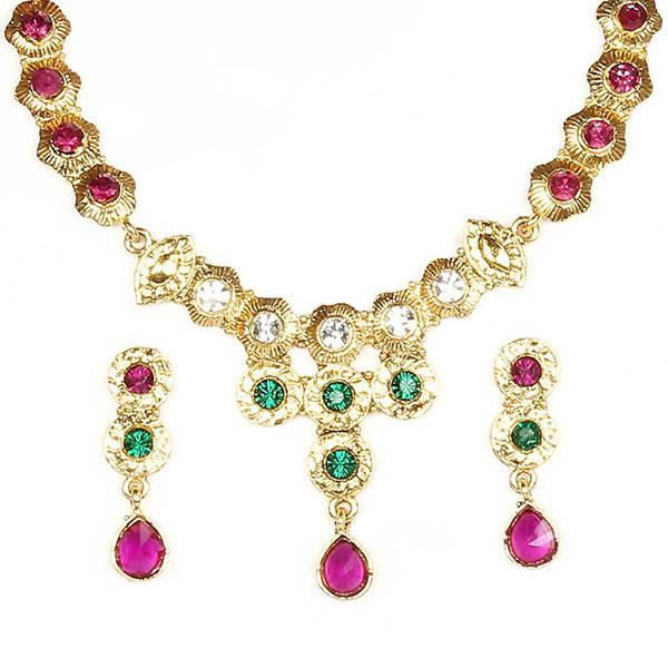 Kriaa Purple Green Austrian Stone Gold Plated Necklace Set - 1100407