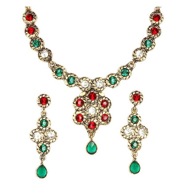 Kriaa Red Austrian Stone Gold Plated Necklace Set - 1100513