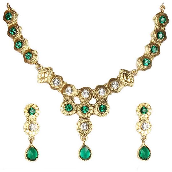 Kriaa Green Austrian Stone Gold Plated Necklace Set - 1100523