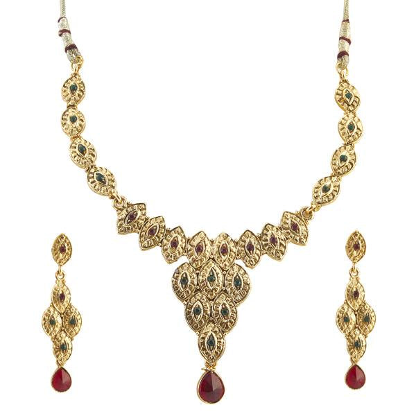 Kriaa Maroon Austrian Stone Gold Plated Necklace Set - 1100530
