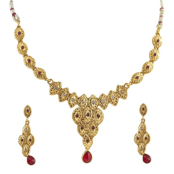 Kriaa Red Austrian Stone Gold Plated Necklace Set - 1100532
