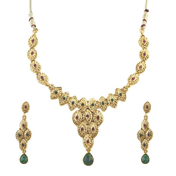 Kriaa Green Austrian Stone Gold Plated Necklace Set - 1100533