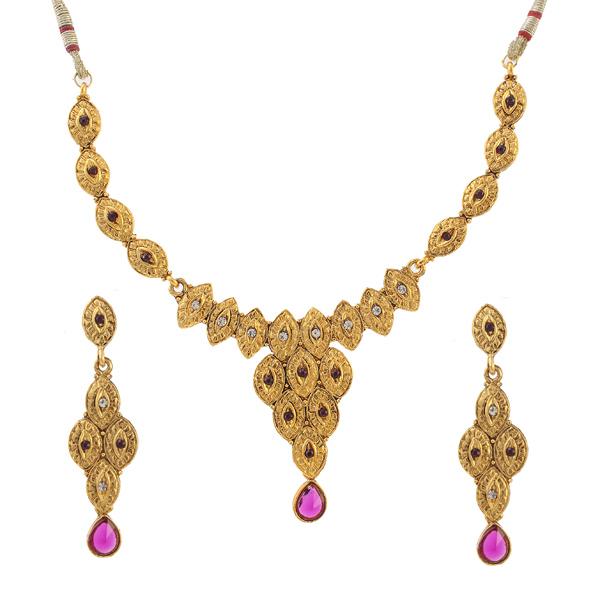 Kriaa Purple Austrian Stone Gold Plated Necklace Set - 1100534