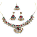 Kriaa Maroon Green Austrian Stone Gold Plated Necklace Set - 1100601