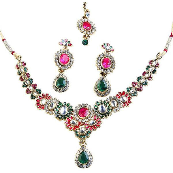 Kriaa Green Austrian Stone Gold Plated Necklace Set - 1100605