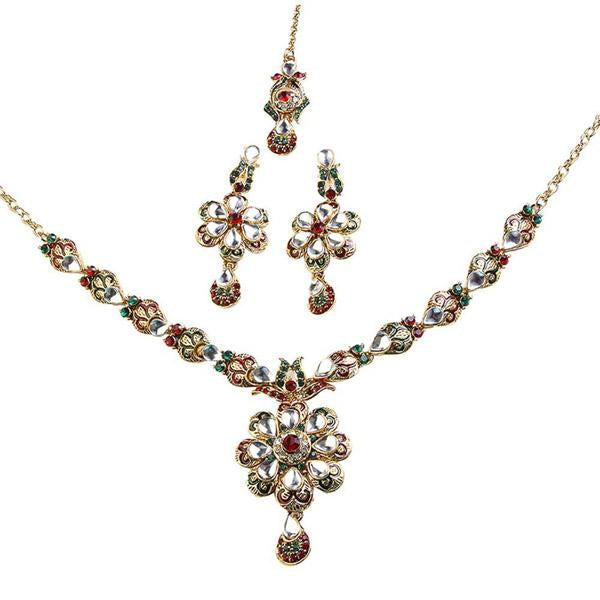 Soha Fashion Red Meenakari Austrian Stone Necklace Set - 1100609