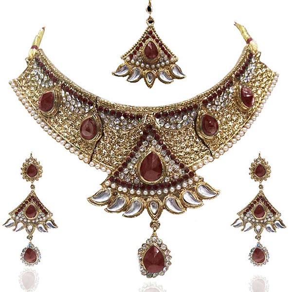 Kriaa Maroon Austrian Stone Gold Plated Necklace Set - 1100616