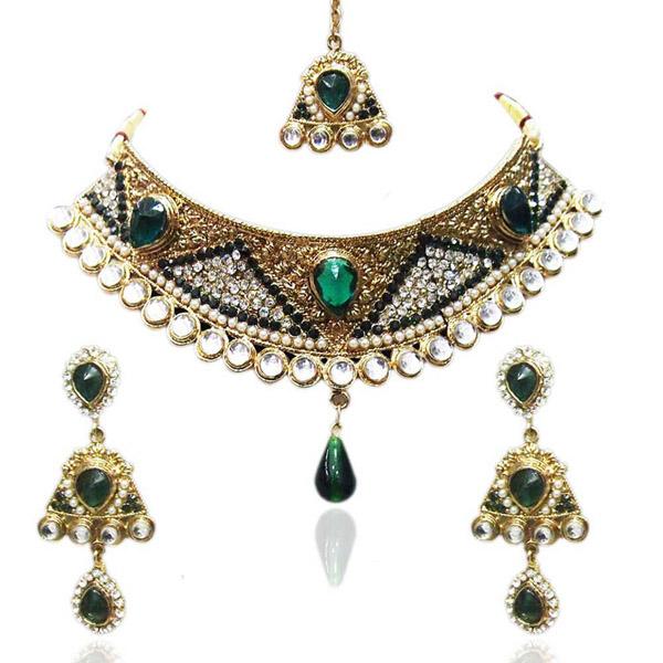 Kriaa Green Austrian Stone Necklace Set With Maang Tikka - 1100617