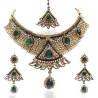 Kriaa Green Kundan Stone Gold Plated Necklace Set - 1100618