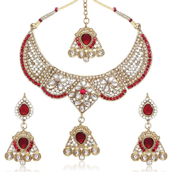 Kriaa Pink Austrian Stone Gold Plated Necklace Set - 1100634