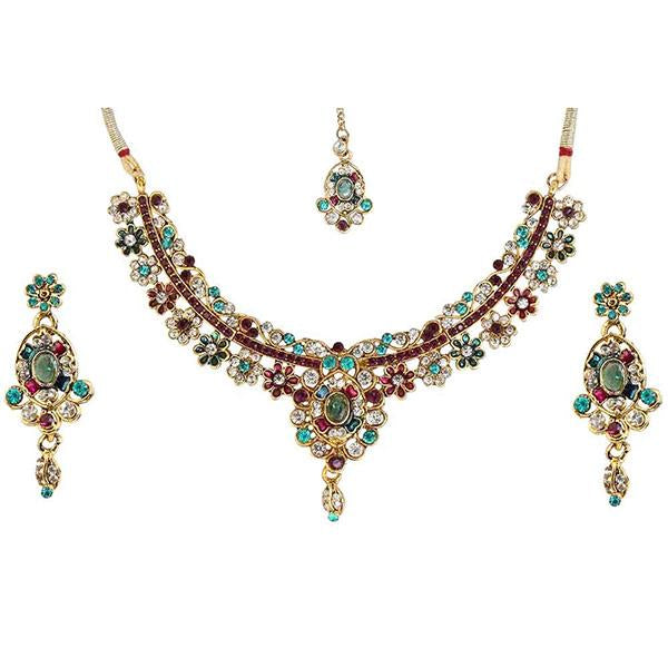 Kriaa Multi Austrian Stone Gold Plated Necklace Set - 1100635