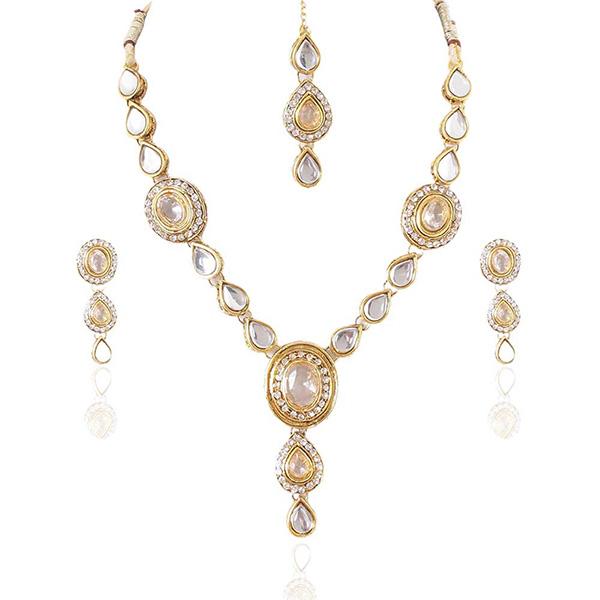 Vivant Charms Austrian Stone Kundan Necklace Set With Maang Tikka - 1100708