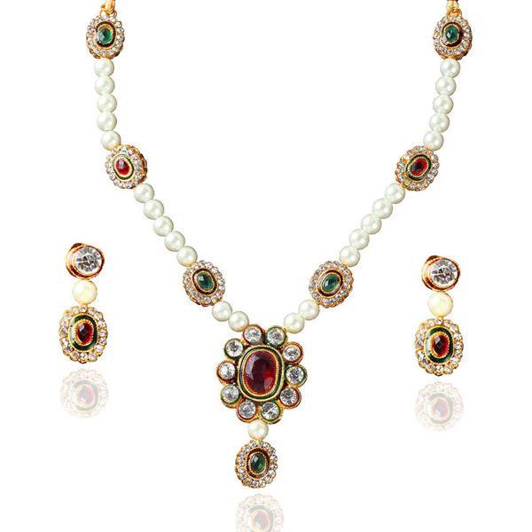 Kriaa Maroon Austrian Stone  Gold Plated Necklace Set - 1100714