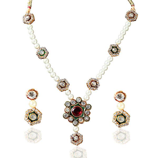 Kriaa Austrian Stone Pearl Gold Plated Necklace Set - 1100715