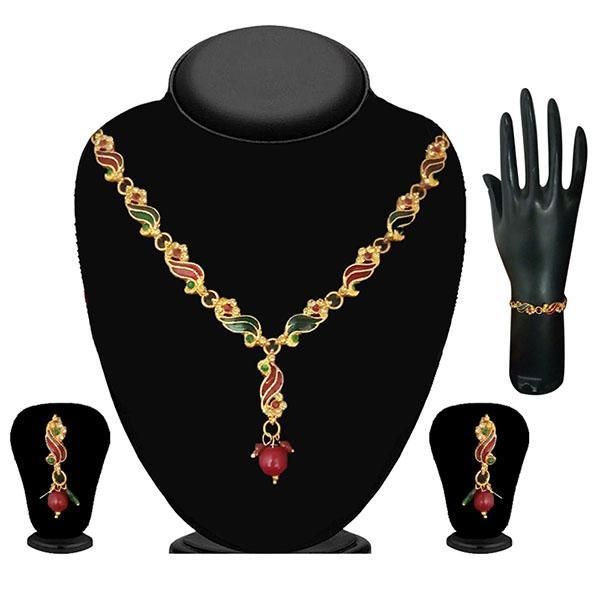 Soha Fashion Austrian Stone Gold Plated Necklace Set With Bracelet - 1100831