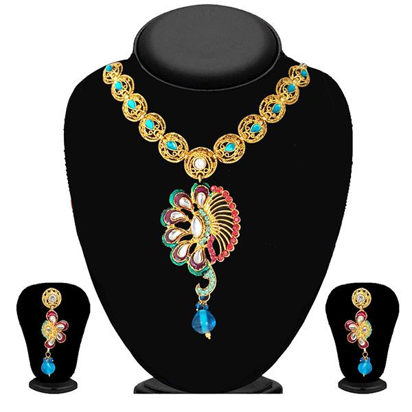 Soha Fashion Blue Meenakari Gold Plated Necklace Set - 1100909