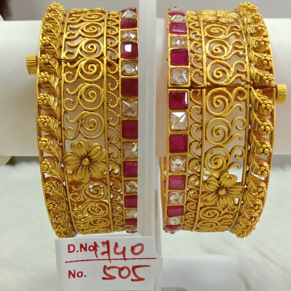 Jai Mata Di Pota Stone Gold Plated Bangles Set - 110091010PK