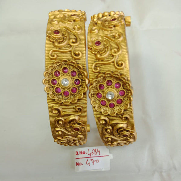 Jai Mata Di Pota Stone Gold Plated Bangles Set - 110091014PK