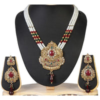 Kriaa Austrian Stone Gold Plated Pearl Necklace Set - 1100911