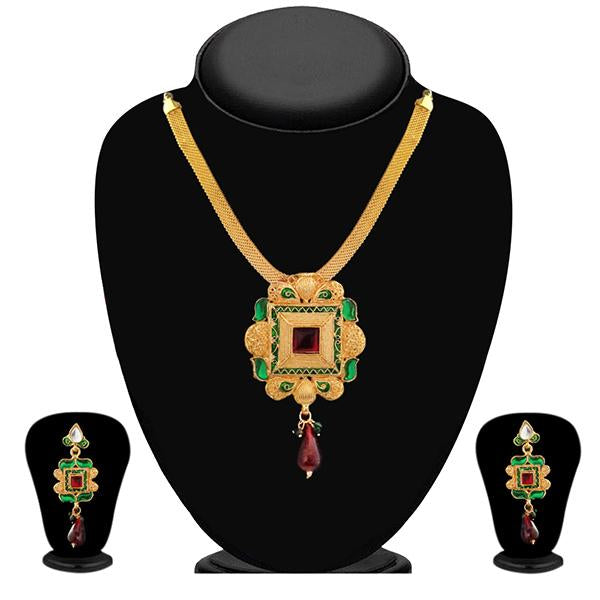 Tip Top Fashions Green Meenakari Gold Plated Necklace Set - 1100913